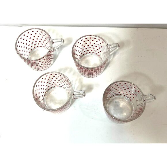 Set Of 4 Vintage Ikea Godta Glass Espresso Mugs Red Polka Dot Pattern France - Picture 5 of 5